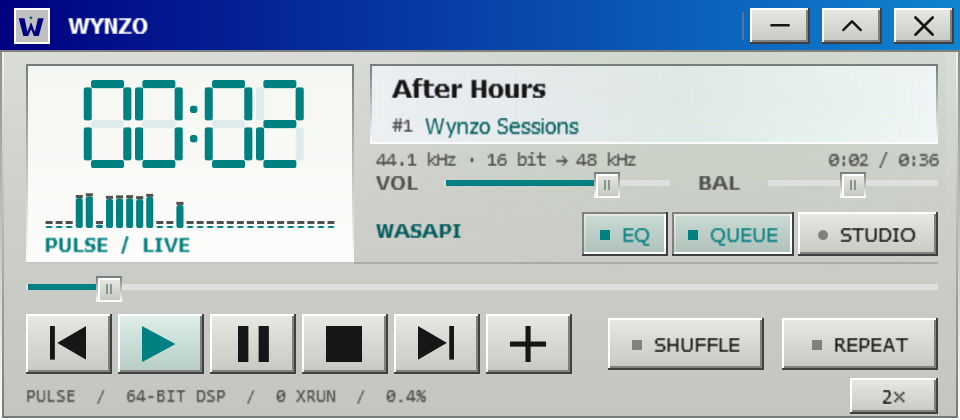 Wynzo CLASSIC 98 native interface with separate player, queue and equalizer